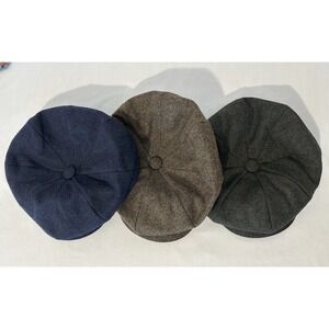 Lot 3 BOTVELA Men Newsboy Cap 50% Wool 50% Polyester Size Large Herringbone